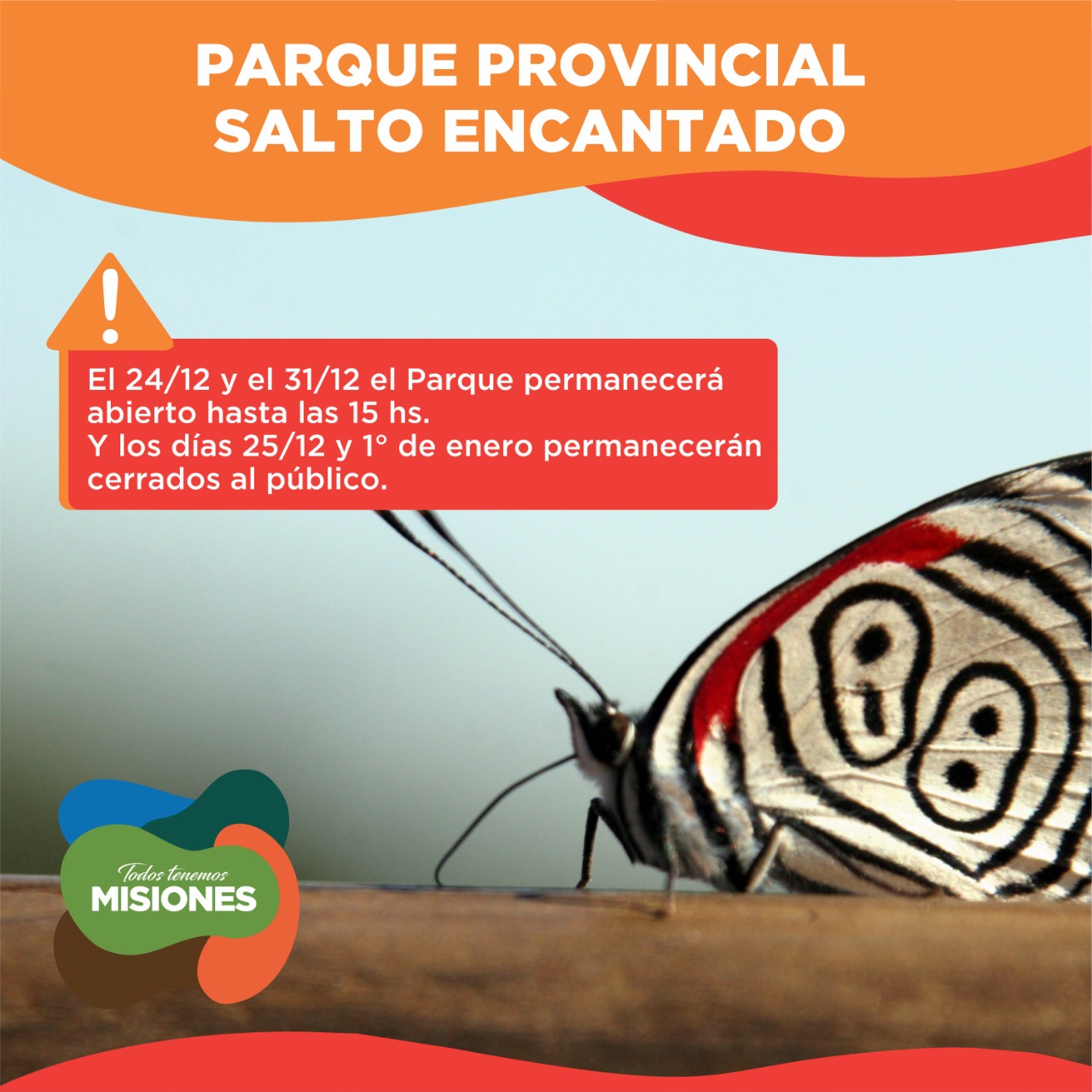 HORARIOS ESPECIALES DEL PARQUE PROVINCIAL SALTO ENCANTADO EN LAS FIESTAS