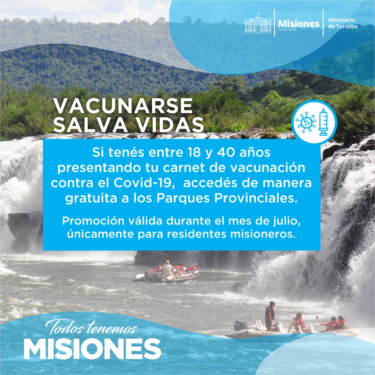 Los misioneros de 18 a 40 años que estén vacunados ingresarán gratis a los Parques Provinciales